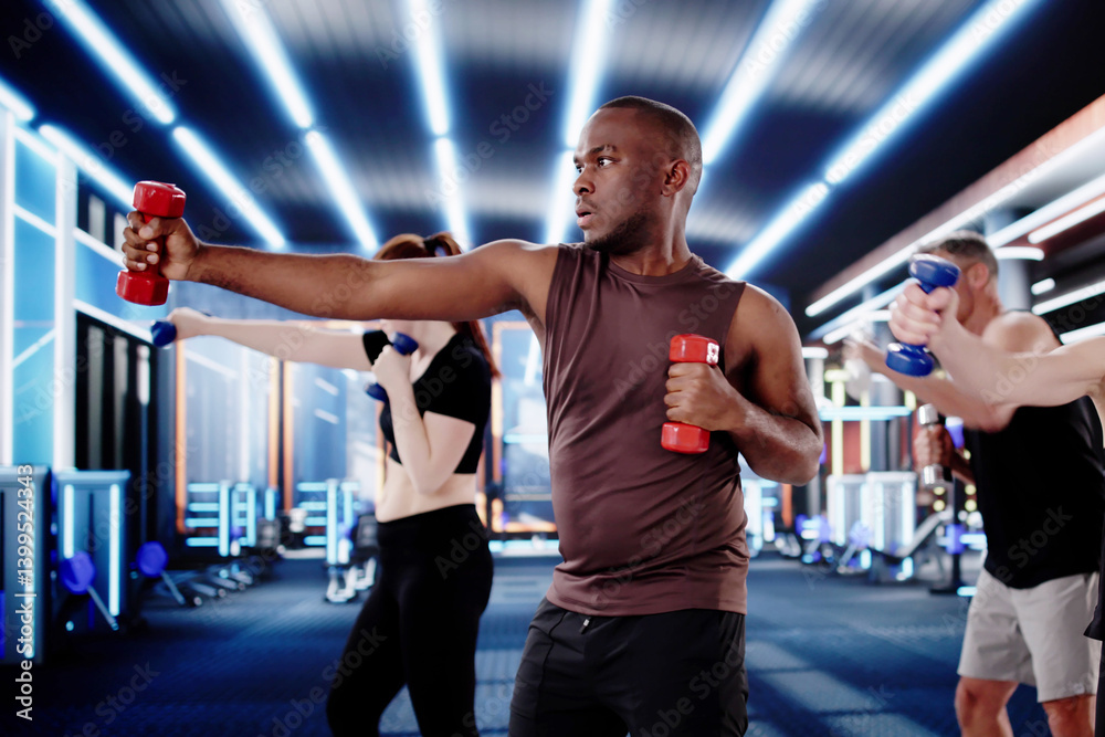 Dynamic Fitness Trainer Leads Multiracial Group