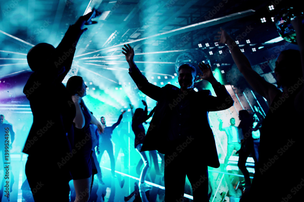Vibrant Night Club Scene: Friends Dancing