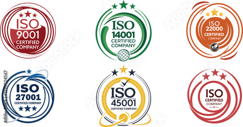 ISO Certified Company Logo  Set-ISO 9001,14001,45001,27001,22000