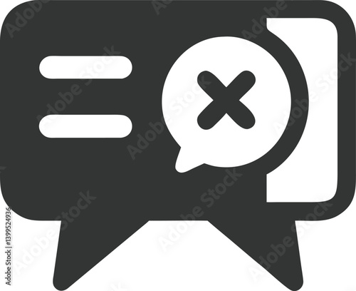 Dark Gray Chat Bubble with Lines and Cross Mark Icon on Transparent Background