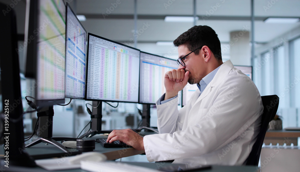 Unhappy Medical Doctor Doing Spreadsheet Codes