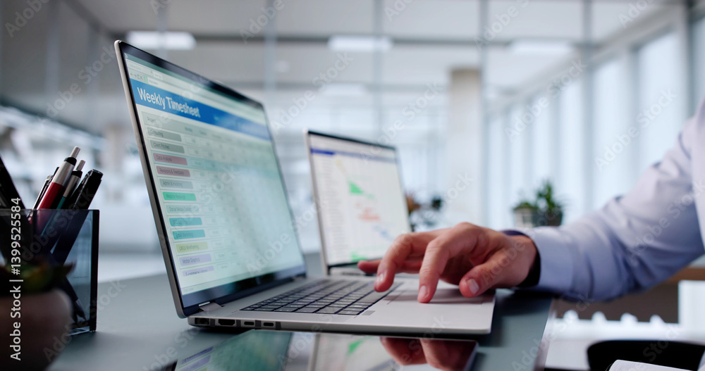 Busy Man In Office Using Computer