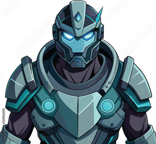 Cybernetic soldier with armor and glowing eye. Futuristic warrior character for games and tech content.
