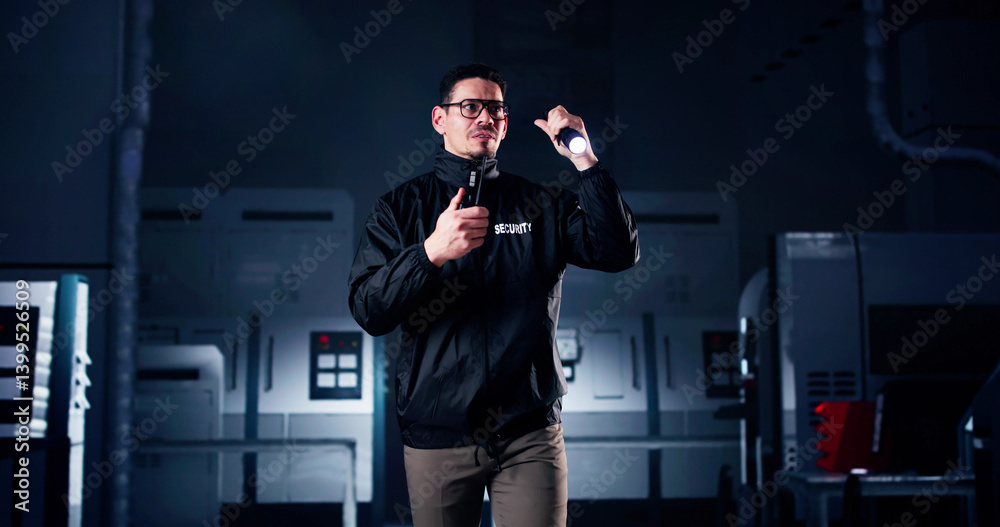 Security Guard Man With Flashlight