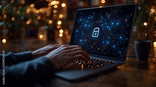 Obraz na płótnie Secured Data on Laptop: Person Typing with Padlock on Screen, Protecting Information Online, Connection Security. w salonie