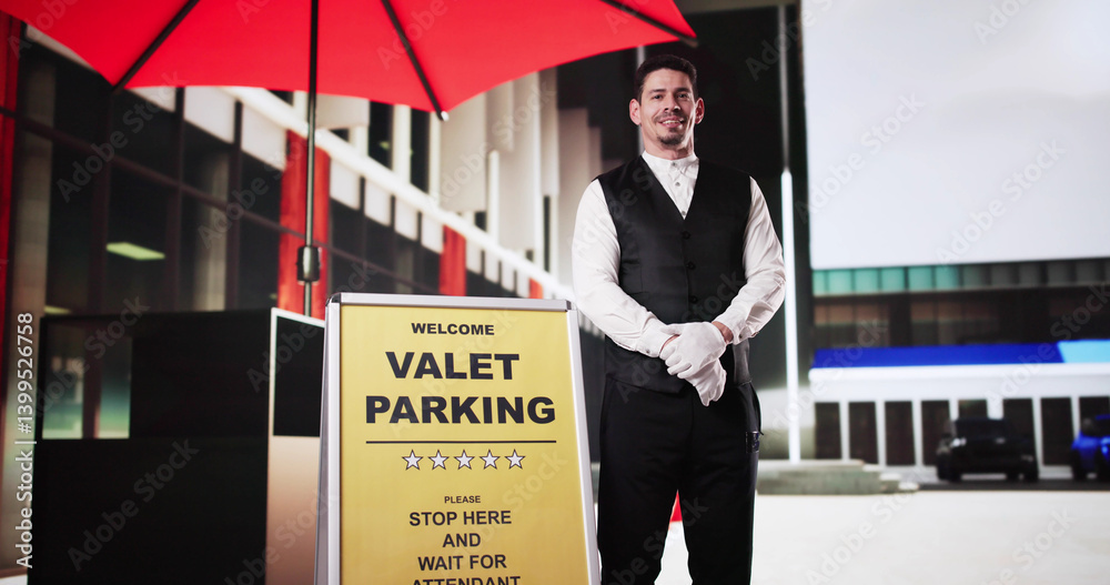 The Professional Valet: A Young Man In Uniform Promoting Valet Parking Service