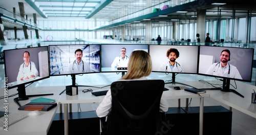Obraz na płótnie Female Doctor Conducting Online Medical Webinar Via Computer w salonie