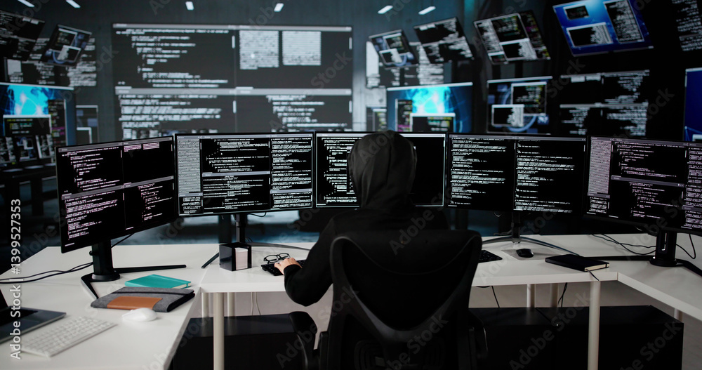 Mysterious Woman In Hoodie Hacking Secure Data