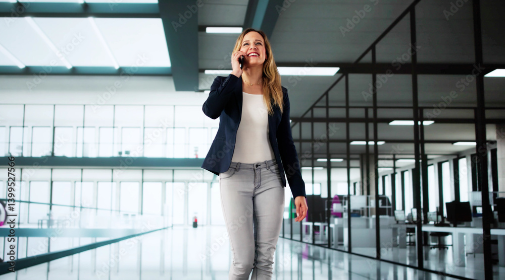 Professional Woman Busy Walking And Communicating In Office