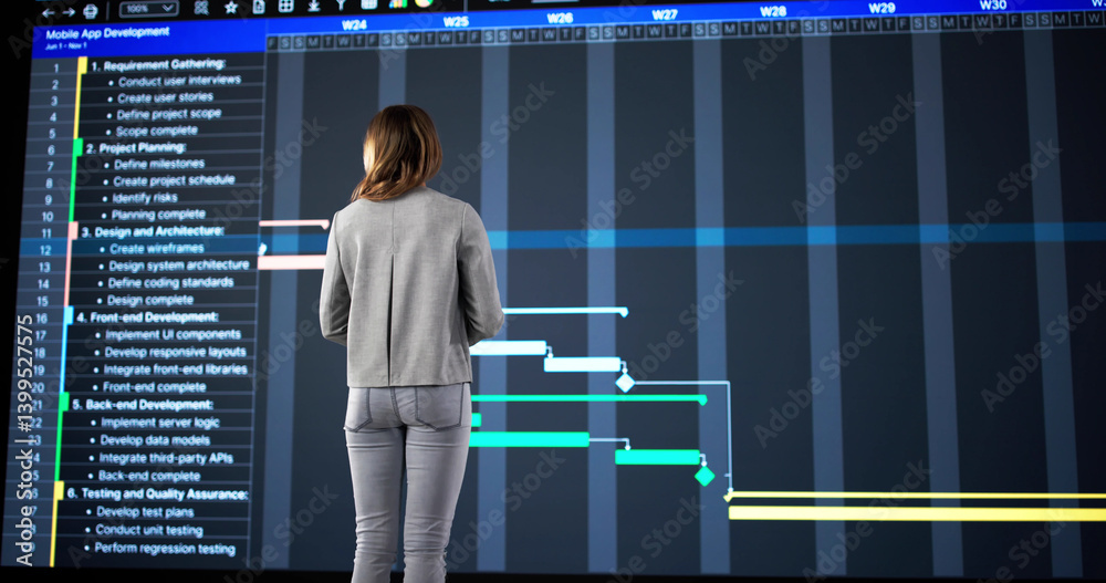 Female Manager Organizing Digital Agenda With Gantt Software