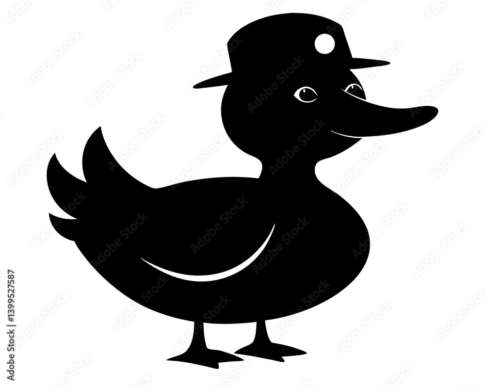 Fototapeta premium Duck with Hat Vector & SVG | Funny Farm Animal Vector for Apparel, Kids Crafts & Quirky Design