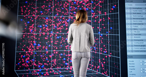 Obraz na płótnie Female Analyst Monitors 3D Building Plan w salonie