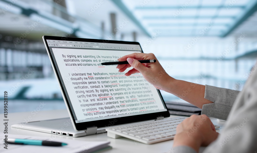 Young Woman Edits Script On Laptop