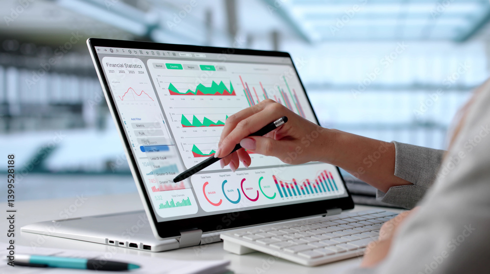 Female Data Analyst Analyzing Financial Data