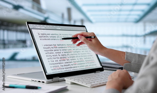 Obraz na płótnie Young Woman Edits Script On Laptop w salonie