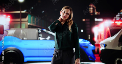 Obraz na płótnie Woman Driver Suffers Whiplash After Car Accident w salonie