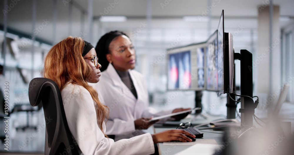Medical team studying MRI image