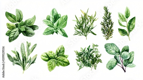 Fresh and Vibrant Herbal Illustrations Featuring Basil, Sage, Rosemary, and More for Culinary Inspiration