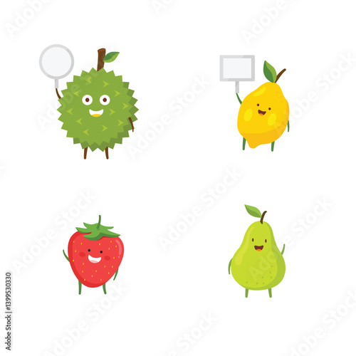 set of funny cartoon fruits