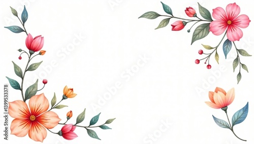 Delicate watercolor floral pattern on white background, elegant, pretty