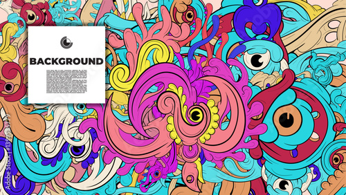 Playful Cartoon Monster Character with Tentacles, Eyes, Feathers, and Leaves – Fun Fantasy Wallpaper Design
