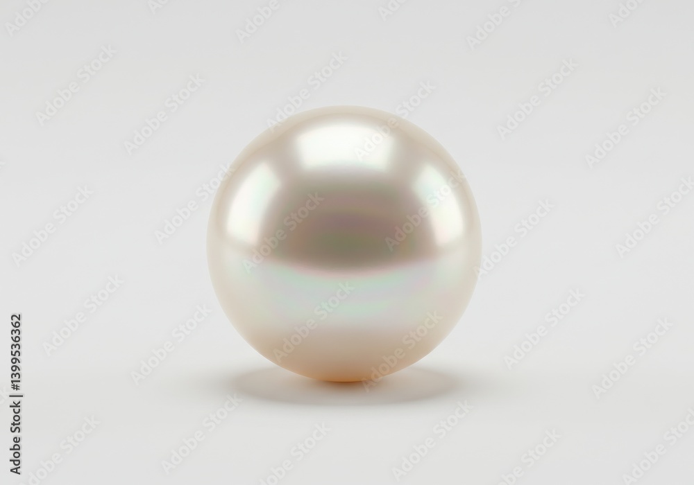 Close up of a luminous white pearl with subtle reflections against a soft grey background surface Close up of a luminous white pearl with subtle reflections against a soft grey background surface