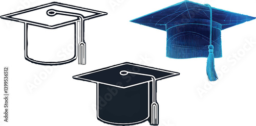 Graduation Cap Collection Three Graduation Hat Graphics Different Styles Celebration Of Success