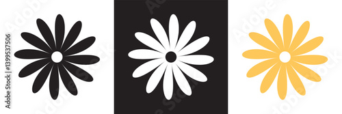 Hippy groovy daisy flowers icon. Vector illustration. isolated on white and black background. EPS 10