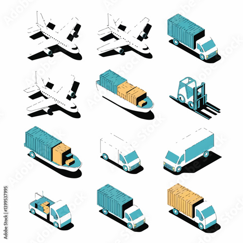Isometric Transport & Logistics Vehicle Icons