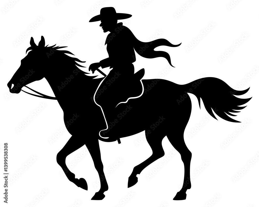 Naklejka premium Cowboy Riding Horse Vector & SVG Silhouettes - Cowboy And Horse Icon Vector