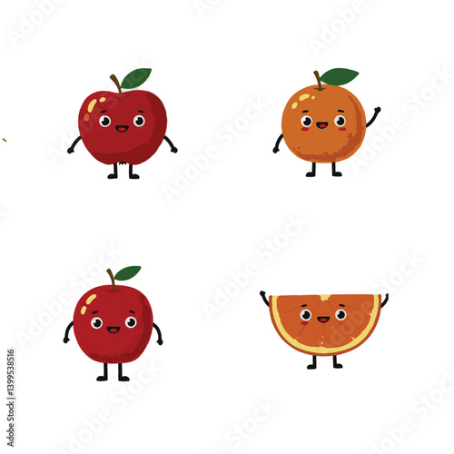 set of funny cartoon fruits