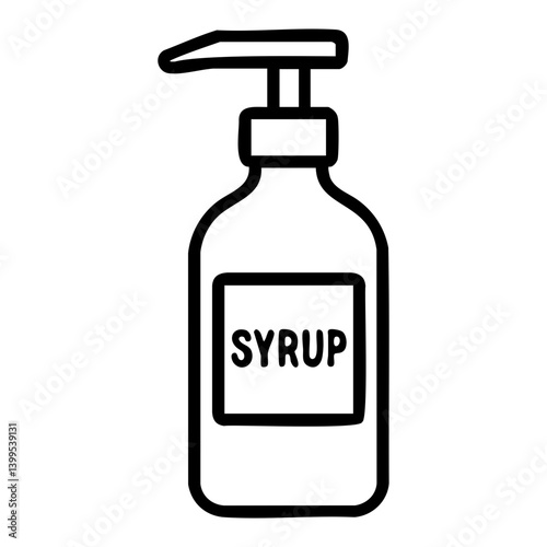 Syrup Dispenser Bottle Line Icon with Label