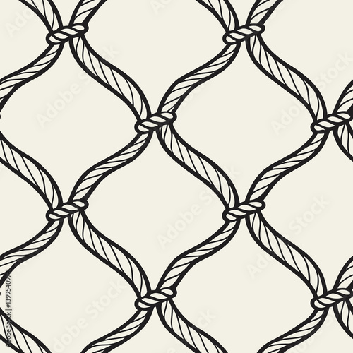Vector seamless rope knot mesh pattern on light background  