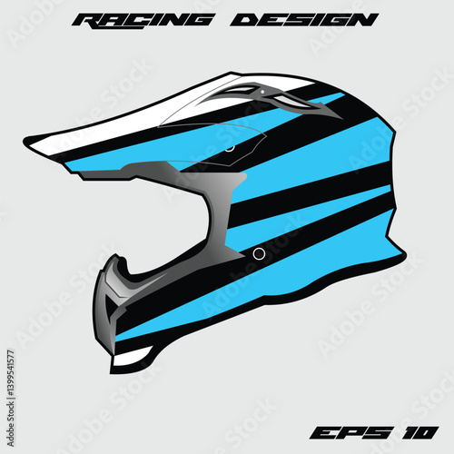 Racing helmet design featuring a sleek blue and black pattern on a gray background, ideal for motorsport graphics (1)