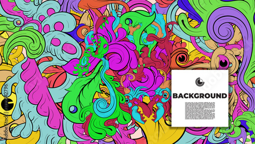 Playful Cartoon Monster Character with Tentacles, Eyes, Feathers, and Leaves – Fun Fantasy Wallpaper Design