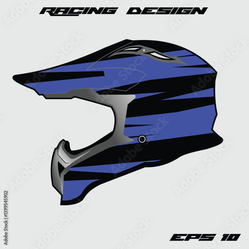 Racing helmet design featuring a sleek blue and black pattern, ideal for motorsport enthusiasts (1)