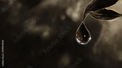 Water Drop on Leaf Serene Nature Close-Up Stock Photo