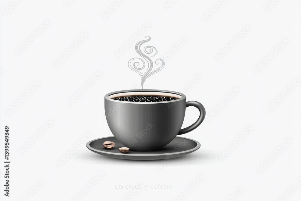 Obraz premium A minimalist vector of a steaming coffee mug with a single swirl line on white background