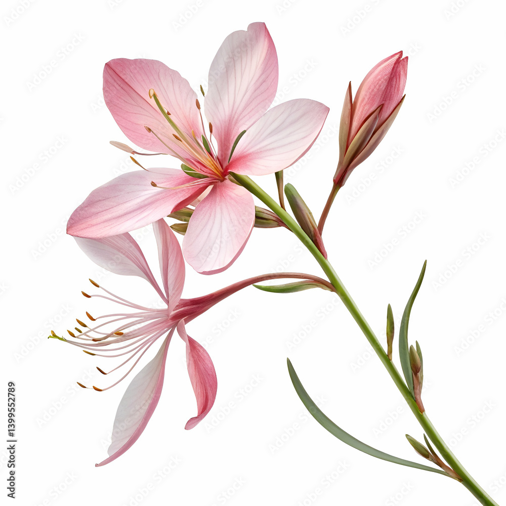 Fototapeta premium Gaura 3D rendered flower gracefully isolated on a white background with delicate petals and soft tones 