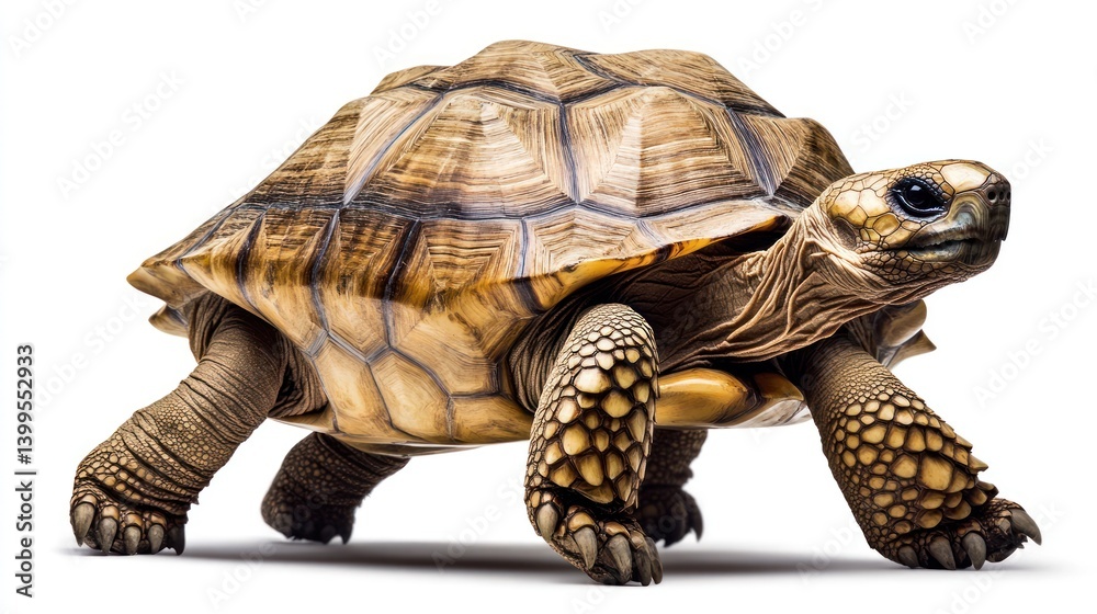 Obraz premium Tortoise in motion against white background. Possible use Educational materials
