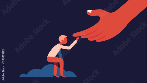 Compassionate Voice A large warm hand reaching down to gently pull up a small figure sitting in darkness representing how kindness and compassion can lift someone out of their