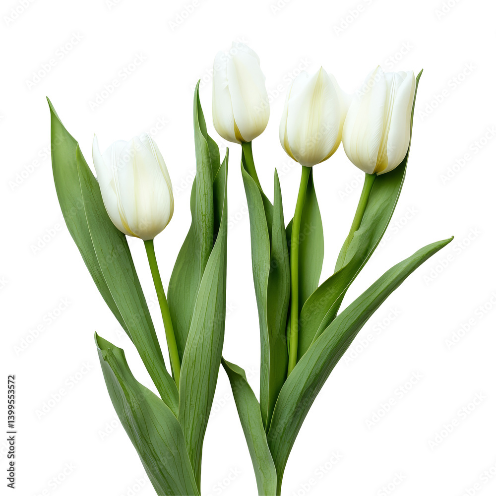 Freshly picked transparent tulip flowers with vibrant green leaves on a bright transparent background, tulip flower leaves isolated transparent background Freshly picked transparent tulip flowers with vibrant green leaves on a bright transparent background, tulip flower leaves isolated transparent background