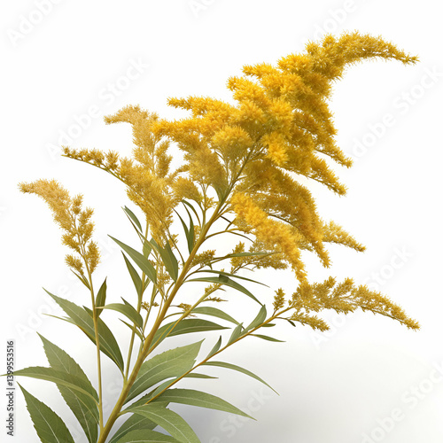 Goldenrod 3D rendered flower beautifully isolated on a white background with vibrant yellow blooms and detailed textures
