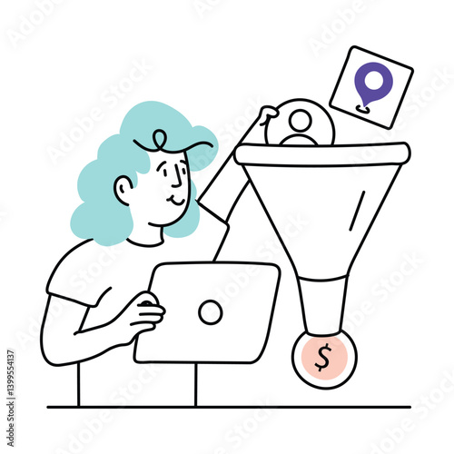 Sales Funnel vector colored minimal illustration. EPS 10 file