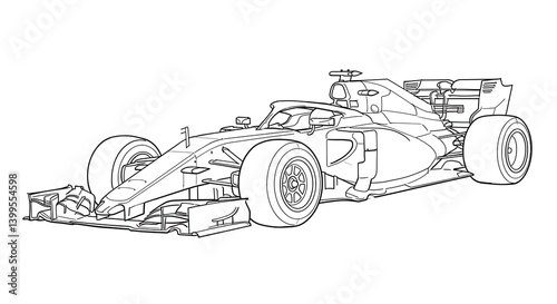 Outlined Formula One Car Ready for Coloring Book Page Design
