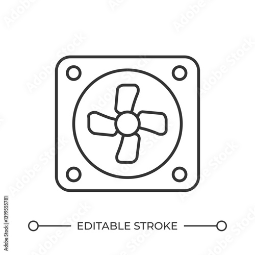 Fan line icon. Air vent system. Climate control industrial equipment. Powerful conditioning device. Ventilation. Isolated vector illustration. Outline symbol. Simple linear drawing. Editable stroke