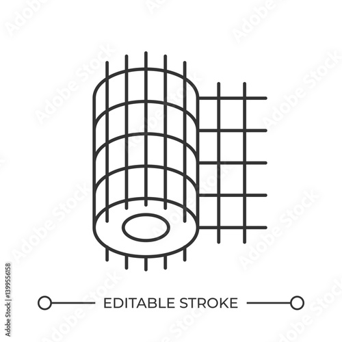 Wire mesh roll line icon. Architectural metal net for construction reinforcement. Building material storage. Isolated vector illustration. Outline symbol. Simple linear drawing. Editable stroke
