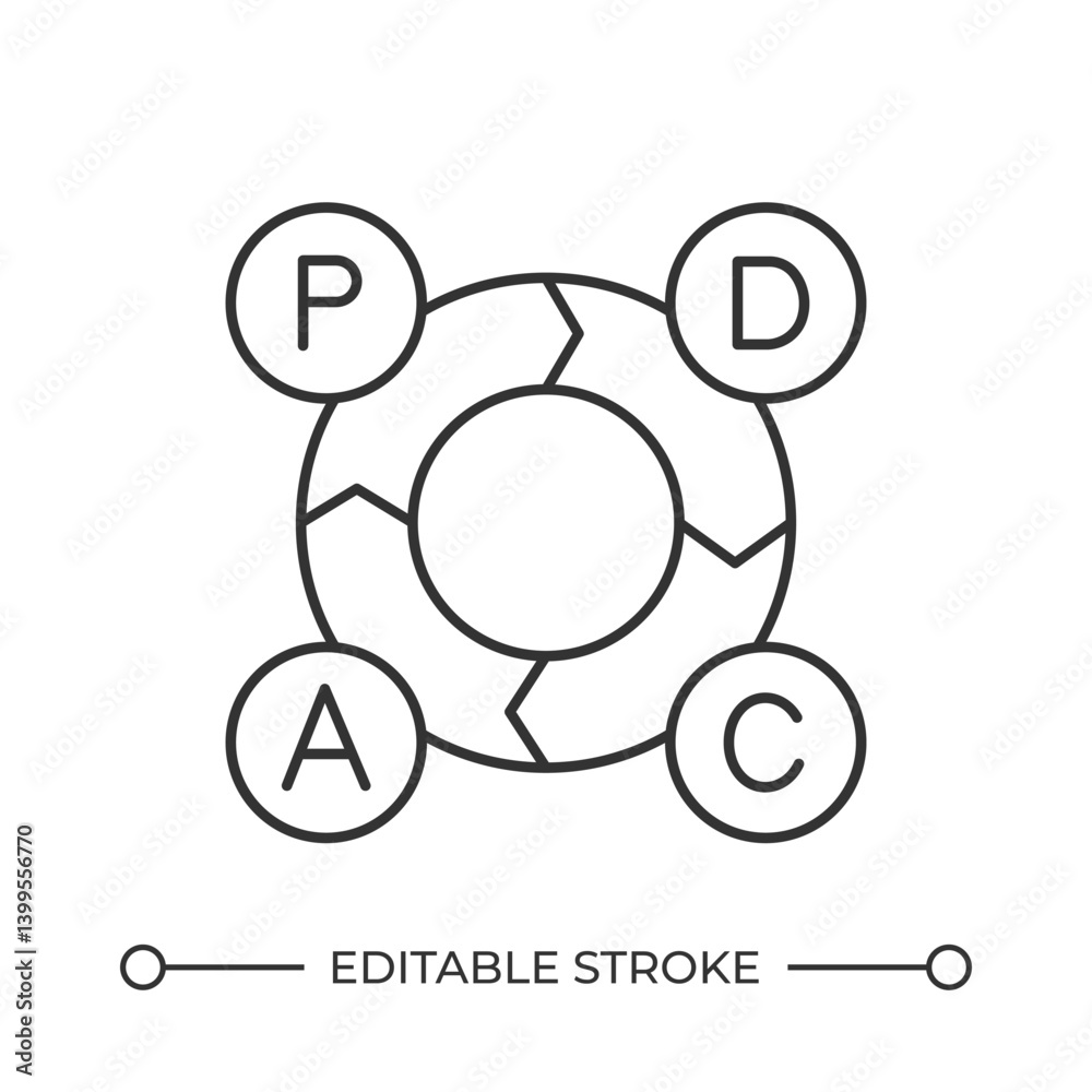 Circular diagram with letters line icon. Guide of workflow visualization. Business data presentation. Round chart. Isolated vector illustration. Outline symbol. Simple linear drawing. Editable stroke Circular diagram with letters line icon. Guide of workflow visualization. Business data presentation. Round chart. Isolated vector illustration. Outline symbol. Simple linear drawing. Editable stroke