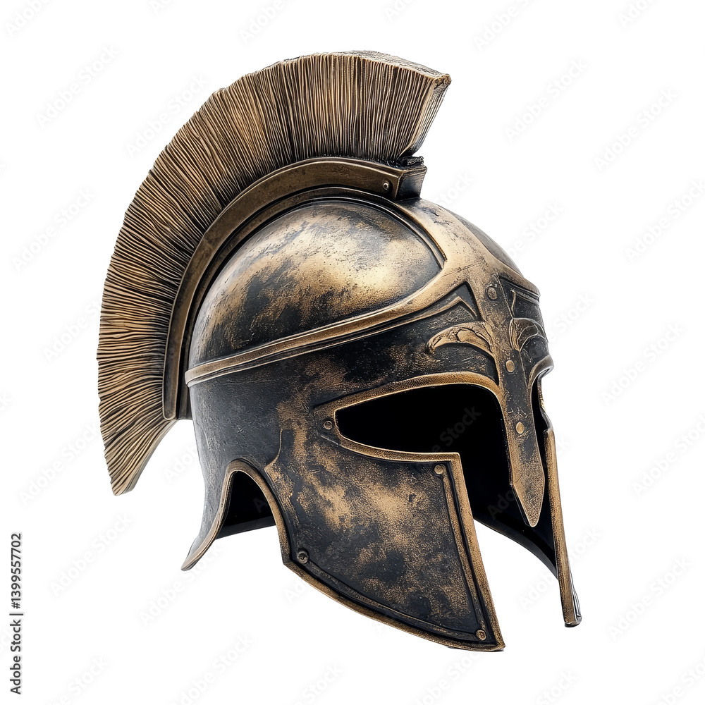 Fototapeta premium Polished gladiator helmet on a transparent background for artistic display and historical reference, gladiator helmet isolated on transparent background