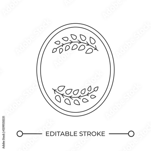 Elliptic frame with decorative laurel branches line icon. Vintage copy space border. Winner glory award. Isolated vector illustration. Outline symbol. Simple linear drawing. Editable stroke